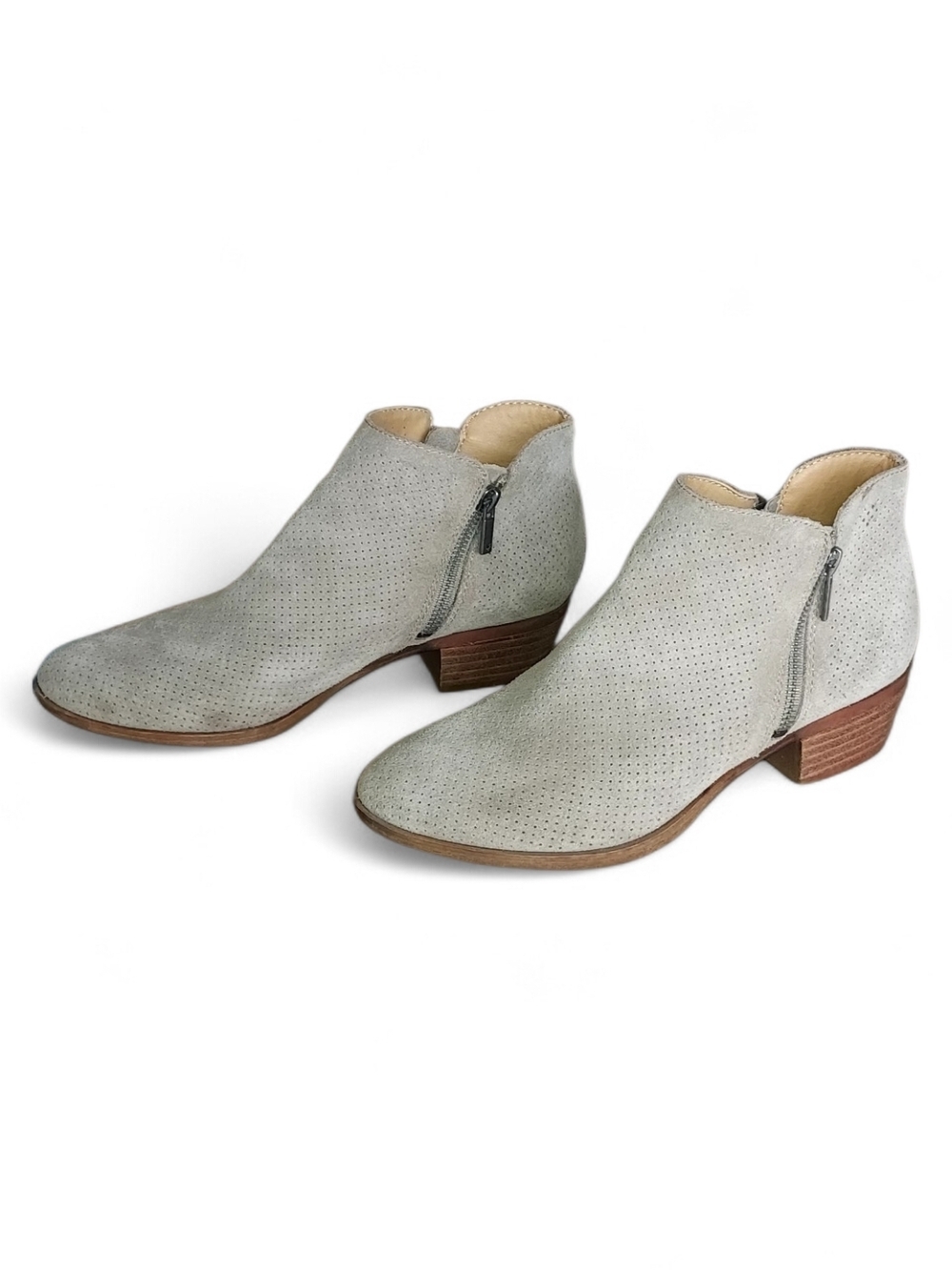 Lucky Brand Gray Perforated Suede Ankle Booties with Side Zip